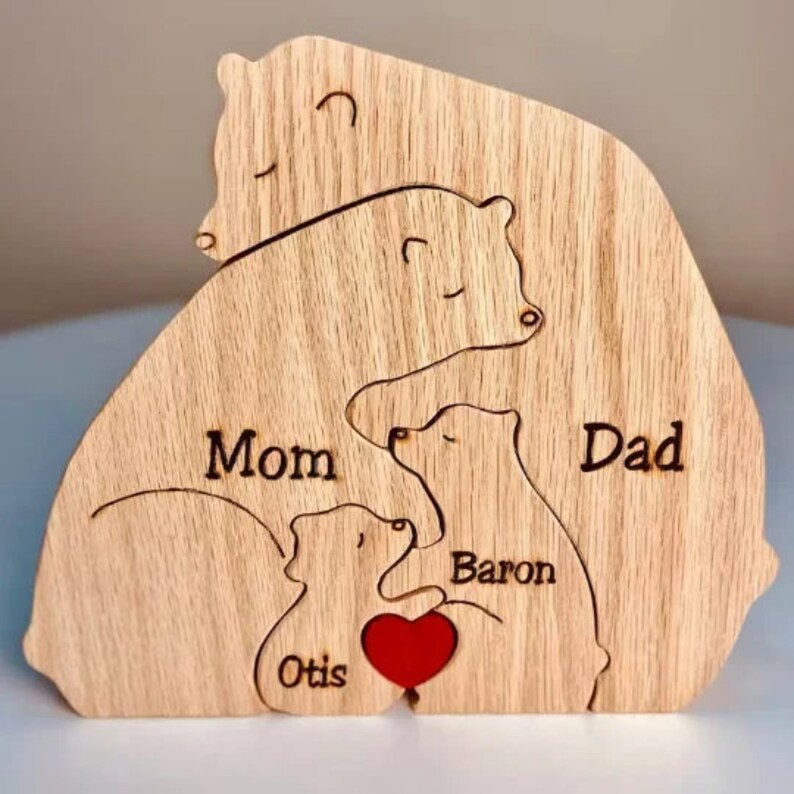 Custom Wooden Bear Family Puzzle, Animal Family, Laser Engraved, 2023