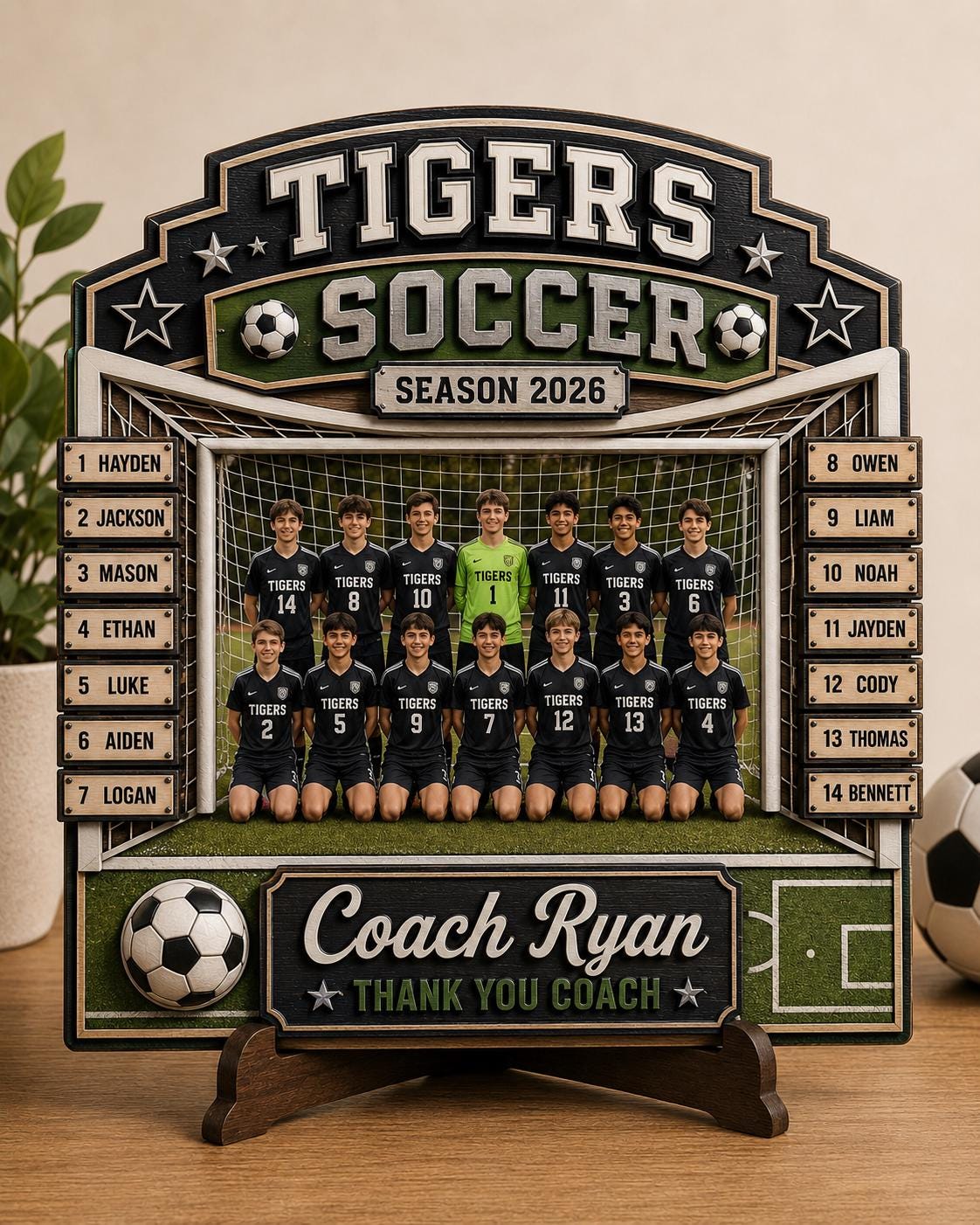 Personalized Soccer Coach Team Sign, Tigers Soccer Wooden Team Plaque, Custom Sports Gift, Season 2026 Coach Appreciation Decor