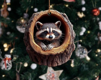 Noël raton laveur 2D plat imprimé pas 3D ornement mignon bébé raton laveur ornement en bois cadeau de Noël pour amateur de raton laveur cadeau cadeau pour amoureux des animaux