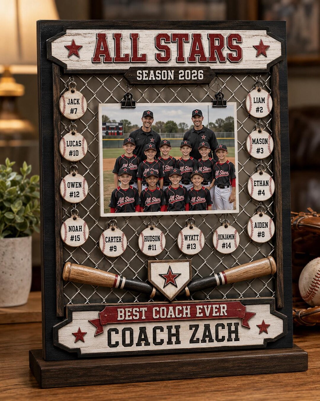 Personalized Baseball Coach Wooden Sign, Custom All Stars Team Photo ...