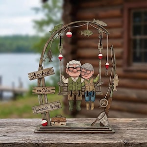 Fisherman And Wife Swing Decor Wooden Lakeside Living Tabletop Ornament Unique Fathers Day Gift From Daughter Custom Fishing Figurine