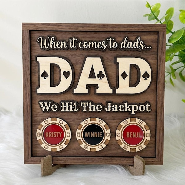 Letrero personalizado de póker para papá, placa de madera, regalo personalizado de casino, tarjeta de regalo para papá, decoración temática
