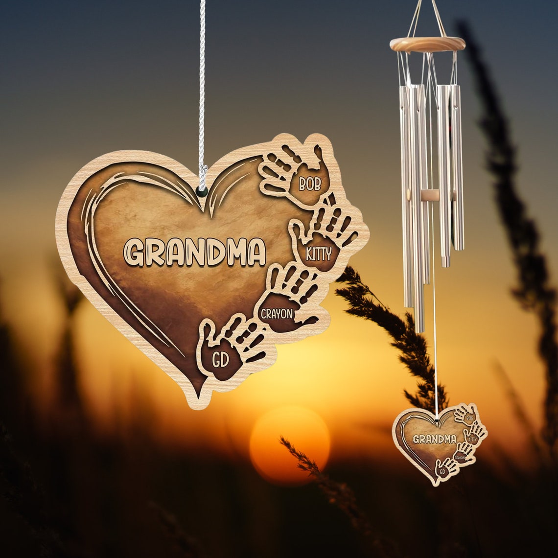 Grandma Nana Wind Chimes, Custom Family Birth Florals Wind Chime