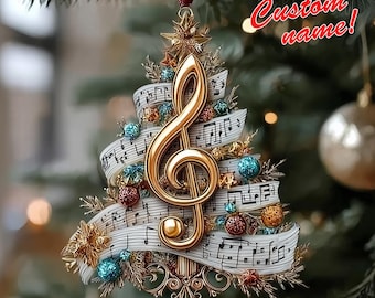 Personalisierter Violinschlüssel 2D Acryl Verzierung, Musiknoten Weihnachtsdekor, kundenspezifisches Musikliebhaber Geschenk für Feiertagsbaum