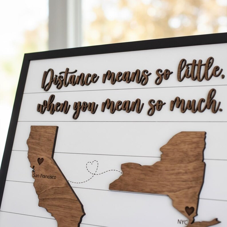 Long Distance Writing Sign Personalized Long Distance Map Sign State to State, Wall Art Distance ...
