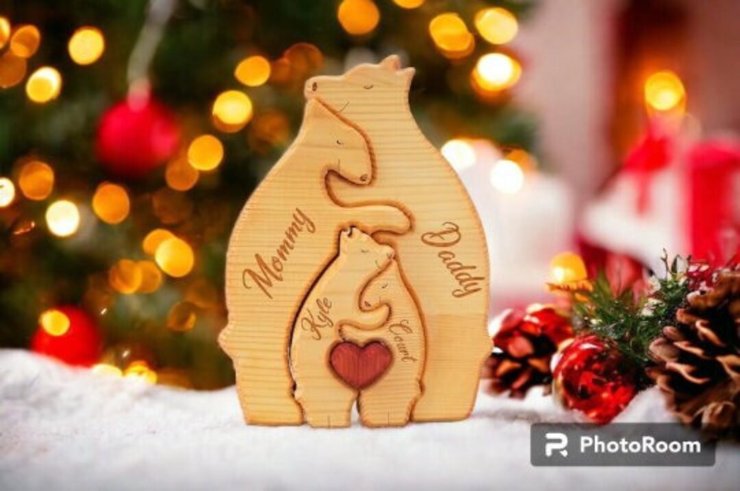 Puzzle En Bois Personnalisé Famille Ours - Créateur De Souvenir Personnalisé Avec Prénoms (modèle #1)