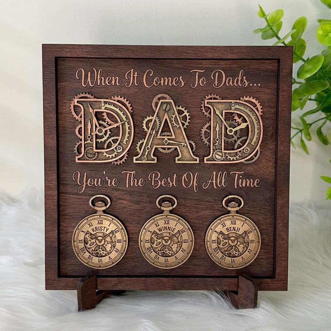 Custom Steampunk Dad Clock Personalized Wooden Sign – Dad Gift Plaque ...