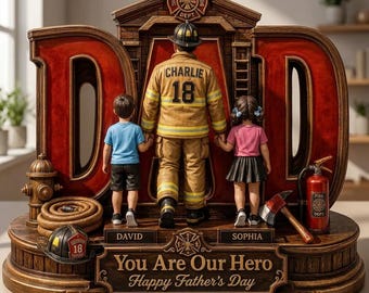 Bloc de table personnalisé pour papa pompier, souvenir personnalisé en bois ou acrylique, cadeau papa héros