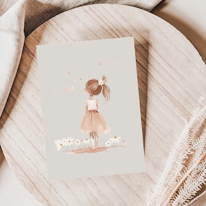 Postkarte Blumenmädchen Einschulung | mädchen Daisy rosa Karte Postkarte Aquarell gemalte Karte Geschenk Geburtstag Einschulung Karte A6