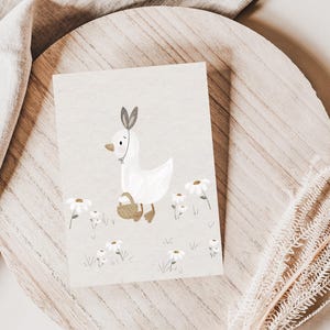 Postkarte Ostern Gans mit Hasenohren A6 | Daisy Karte Postkarte Aquarell Karte Geburtstag Gänseblümchen Geschenk zu Ostern Osterkarte
