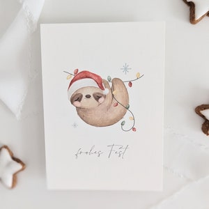 Weihnachtskarte Faultier A6 | Weihnachten Karte Postkarte Weihnachtskarte Aquarell gemalte Karte Weihnachtsgeschenk Weihnachtsmann