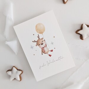 Weihnachtskarte Elch mit Luftballon A6 | Weihnachten Karte Postkarte Weihnachtskarte Aquarell gemalte Karte Weihnachtsgeschenk