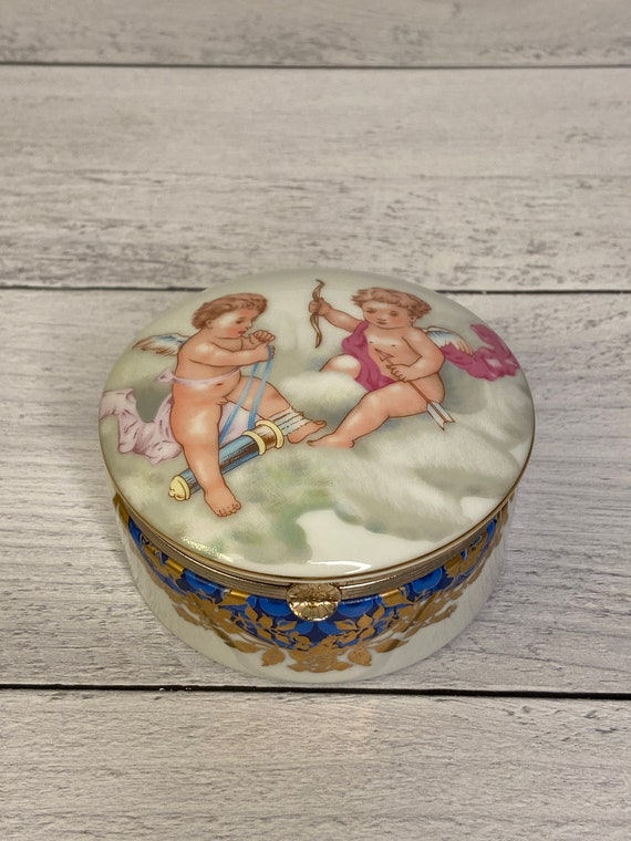 Vintage Porcelain Cupid Trinket Box