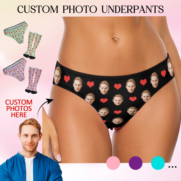 Custom Face Thong,Personalized Photo Gift for Girlfriend/Wife,Custom Thongs For Women,Custom Love Design Underwear and Sock,Anniversary Gift