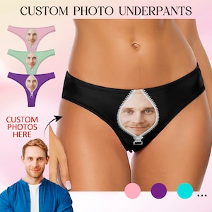 Custom Face Thong,Personalized Photo Gift for Girlfriend/Wife,Personalized Pantie with Face,Custom zip-up thongs,Best Anniversary Gift image 1