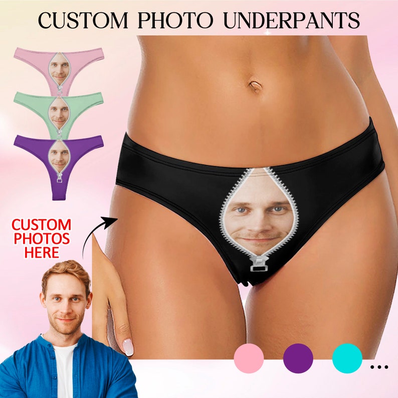 Custom Face Thong,Personalized Photo Gift for Girlfriend/Wife,Personalized Pantie with Face,Custom zip-up thongs,Best Anniversary Gift image 1