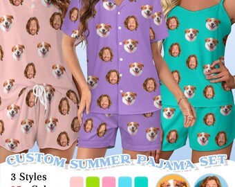 Custom Face pajama For Her, Personalized Photo Pajama Set, Custom Face Summer Pajama, Photo Print Pjs Set, Birthday Gifts, Bachelor party