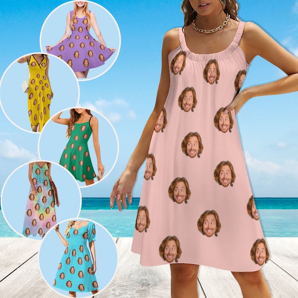 Custom Dress With Face, Customized All Over Print Dress, Personalized Face Hawaiian Dress, Custom Face Dress for Women Girls, Bachelor party