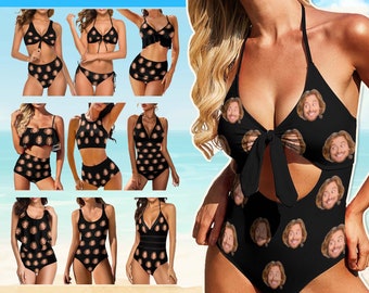 Custom Face Swimsuit, Personalized Women Swimsuit Bikini Set, Custom Women One-Piece Two-piece Swimwear, Face on BathingSuit, Bachelor party