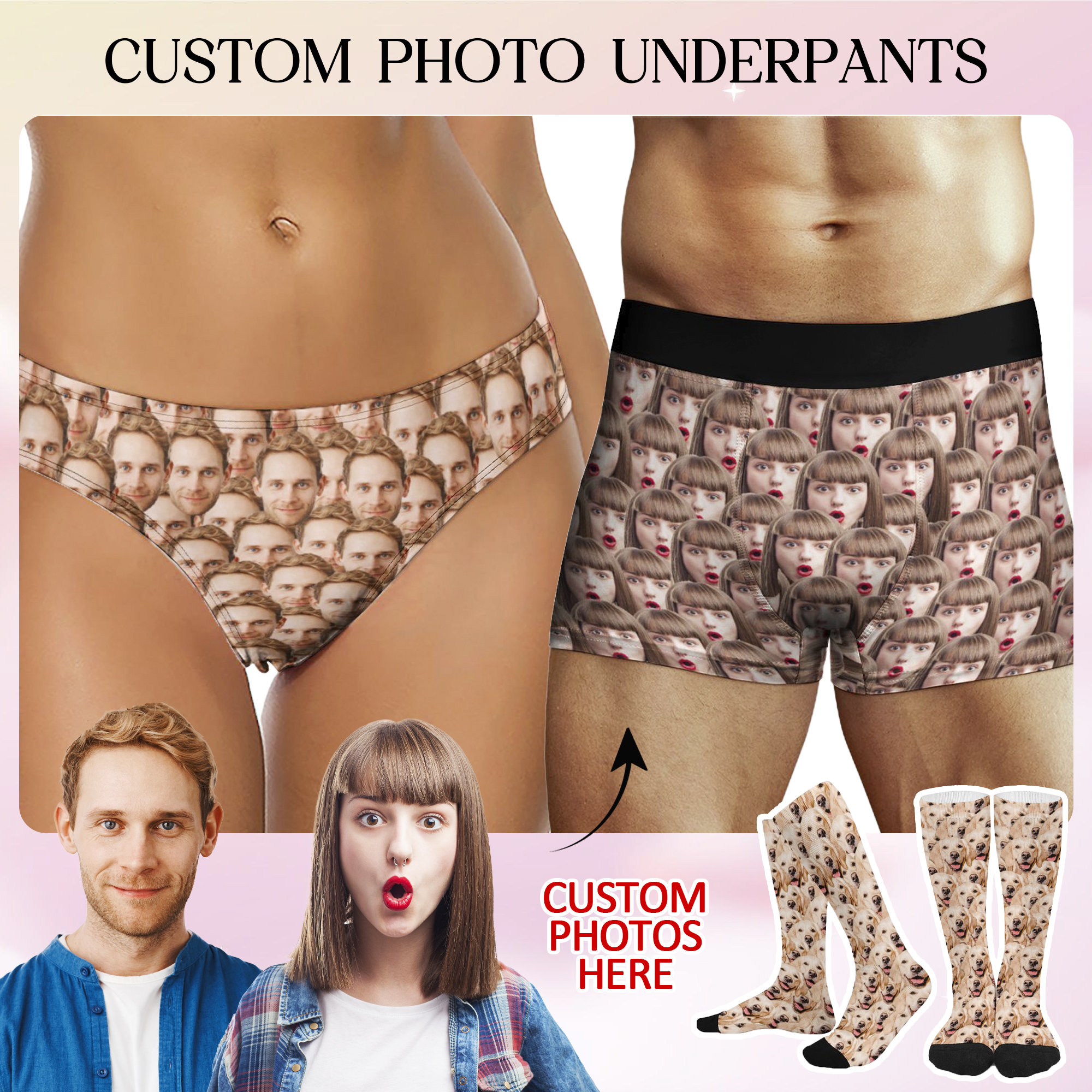 Custom Face Couple Matching Underwear Love Heart Personalized