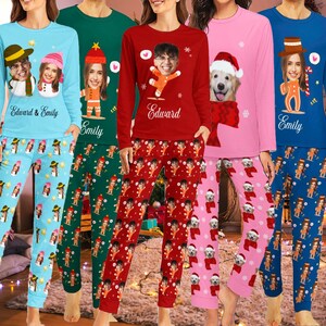 Christmas Snowman Print Pajama Set, Casual V Neck Long Sleeve Button Up Top  & Elastic Waistband Pants, Women's Sleepwear & Loungewear