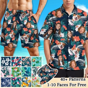 Custom Hawaiian Shirt Swim Trunk With Face, Personalized Hawaiian Shirt, Custom Unisex Cute Shirt Gift, Custom Swim Shorts, Birthday Gift