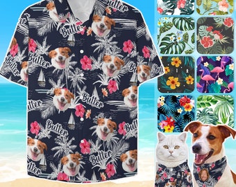Custom Tropical Flower Dog Face Shirt, Personalized Aloha Family Shirt Dog Bandana Pet Shirt, Custom Mens Hawaiian Shirt, Birthday Gift