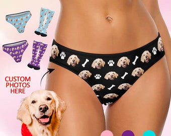 Custom Face Thong,Custom Photo Gift for Girlfriend/Wife,Custom Pet thongs,Custom dog paws and dog bones design thongs\socks,Anniversary Gift