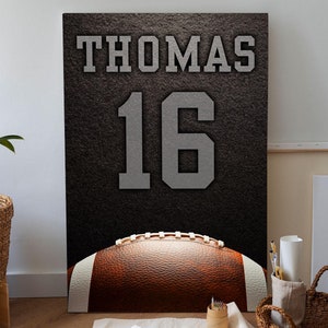 Personalized Football Canvas, Custom Name and Number Sports Wall Art, Custom Football Poster, Personalized Football Team Gift, Football Gift