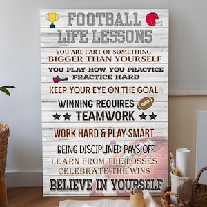 Football Life Lessons Farmhouse Canvas Poster, Inspirational Sports Quote, Football Motivational Wall Art, Gift for Football Player