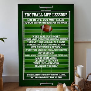 Football Life Lessons Canvas Poster, Inspirational Sports Quote, Football Motivational Wall Art, Sports Art, Man Cave Decor, Football Canvas