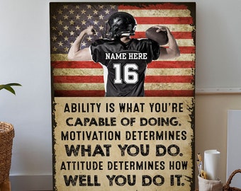 Football Motivational PersonalizedCanvas, Football Wall Art Print, Custom Framed Canvas, Football Gift for Dad, Husband, Boyfriend, Son