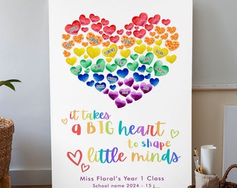 Teacher Heart Canvas, It Takes A Big Heart To Shape Little Minds Poster, Gift For Teacher, End of Year Gift, Birthday Gift for Teacher.