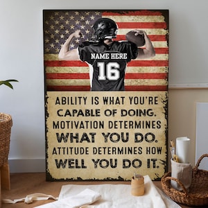Football Motivational PersonalizedCanvas, Football Wall Art Print, Custom Framed Canvas, Football Gift for Dad, Husband, Boyfriend, Son