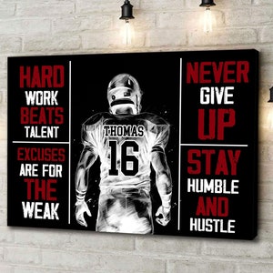 Football Player Personalized Canvas Poster, Football Lover Gift, Football Inspiration Canvas, Football Player Custom Name and Number Canvas
