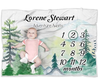 Mountains Personalized Blanket, Fleece Sherpa Baby Blanket Gift, Toddler Blanket, Baby Room Decor, Toddler Birthday Gift