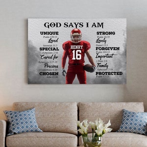 Personalized American Football Poster, God Says I Am Canvas, Football Player Canvas, Sports Wall Art, Football Player Gift, Football Gift