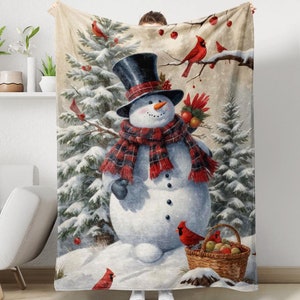 Vintage Snowman Blanket, Cozy Snowman Christmas Blanket, Merry Christmas Blanket, Holiday Blanket, Christmas Home Decor, Christmas Gift