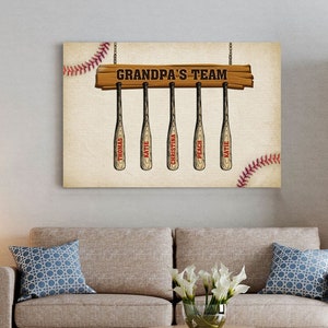 Grandpa Team Canvas Poster, Personalized Baseball Family Canvas, Gift Ideas For Baseball Dad, Grandpa, Baseball Team Gift, Baseball Family