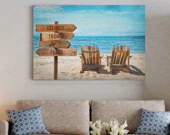 Personalized Name Signs Canvas, Beach Canvas, Engagement Gift Name Signs, Wedding Gift, Beach Couple Name Signs For Anniversary Gift
