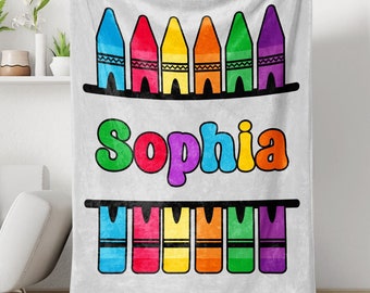 Teacher Gift, Personalized Crayon Teachers Blanket, Crayon Blanket, Teacher Blanket, Custom Name Blanket, Best Gift Blanket For Teacher