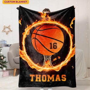 Personalized Basketball Blanket, Custom Basketball Player Blanket Basketball Teenager Gift, Basketball Grandson, Basketball Number Blanket