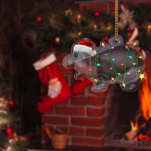 Moo Deng Ornament Cute Baby Hippo Moo Deng Acrylic Ornament, Hippo Christmas Ornament, Hippo Christmas Ornament, Pygmy Hippo Lover Gift