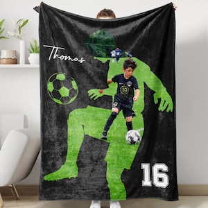 Custom Photo Soccer Blanket, Athlete End of Season Present from Parents or Team, Personalized gift For Soccer Player, Soccer Blanket Gift