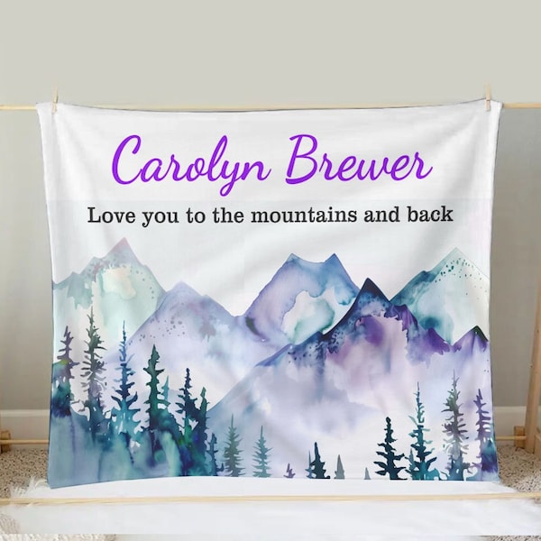 Mountains Watercolor Personalized Blanket, Fleece Sherpa Baby Blanket Gift, Toddler Blanket, Baby Room Decor, Toddler Birthday Gift