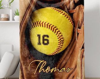 Softball Ball Personalized Blanket, Gift Idea for Sport Player, Kids Sport Blanket, Graduation Gift, Custom Blanket, Sport Gift