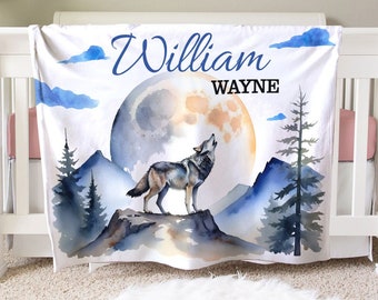 Wolf Jungle Personalized Blanket, Fleece Sherpa Baby Blanket Gift, Toddler Blanket, Baby Room Decor, Toddler Birthday Gift