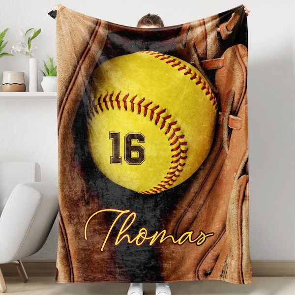 Softball Ball Personalized Blanket, Gift Idea for Sport Player, Kids Sport Blanket, Graduation Gift, Custom Blanket, Sport Gift