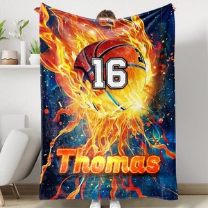 Basketball Fire Goal Personalized Blanket, Gift Idea for Basketball Player, Kids Baseball Blanket, Graduation Gift, Custom Blanket for Boys