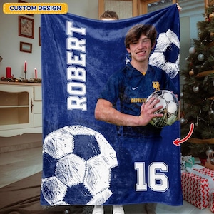 Soccer Custom Image Blanket, Personalized Soccer Blanket, Football Fan Gift, Soccer Decor, Sports Blanket, Custom Blanket, Cozy Blanket